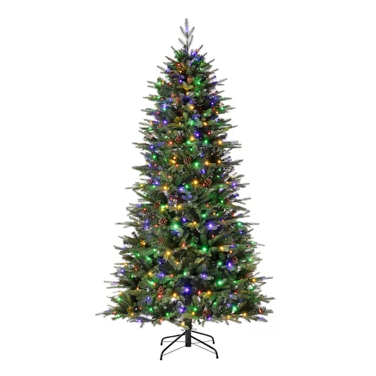 Glitzhome 7ft Pre-Lit Green Fir Artificial Christmas Tree with 500 Led Lights, Multi-color, remote controller - Green